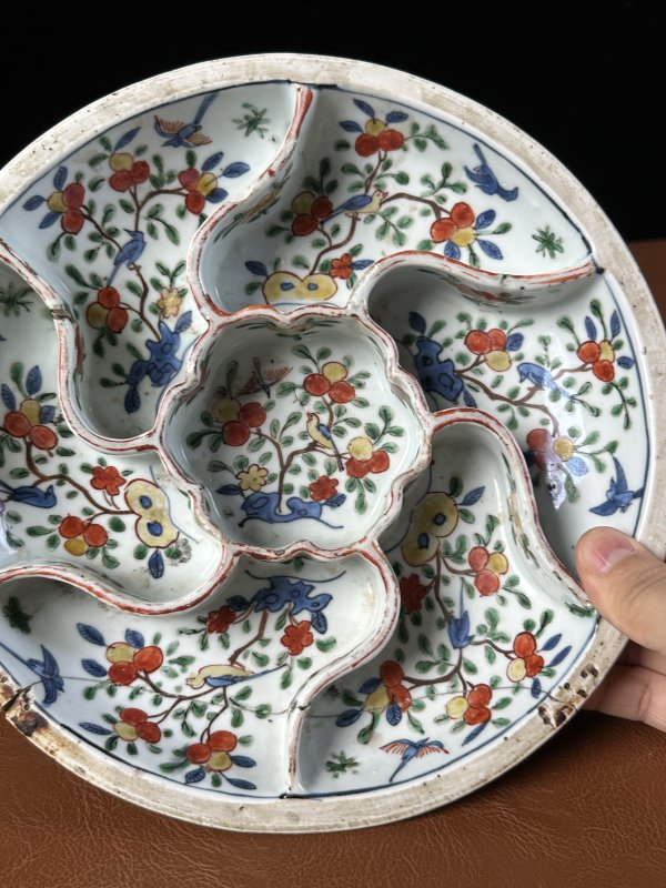 明万历 青花五彩花卉纹调色盘 - 图6