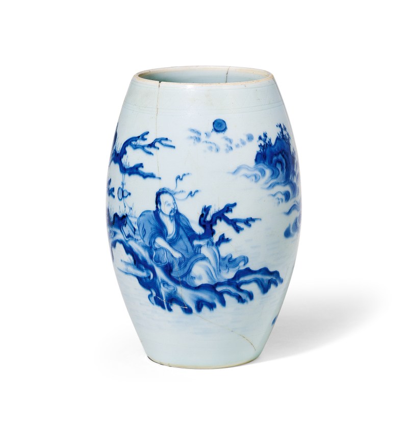 明崇祯 青花仙人乘槎图莲子罐