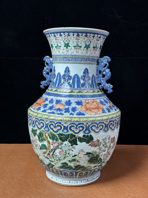 清中期  青花加彩三羊开泰双耳尊 - 图7