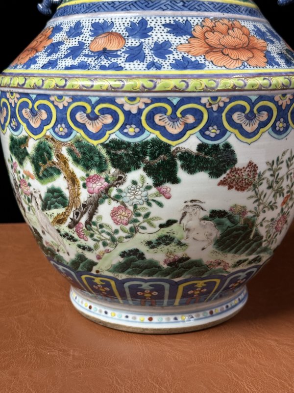 清中期  青花加彩三羊开泰双耳尊 - 图8