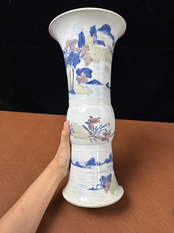 清康熙 釉下三彩花觚 - 图12