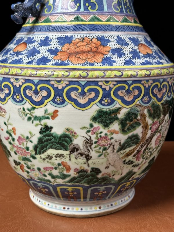 清中期  青花加彩三羊开泰双耳尊 - 图9