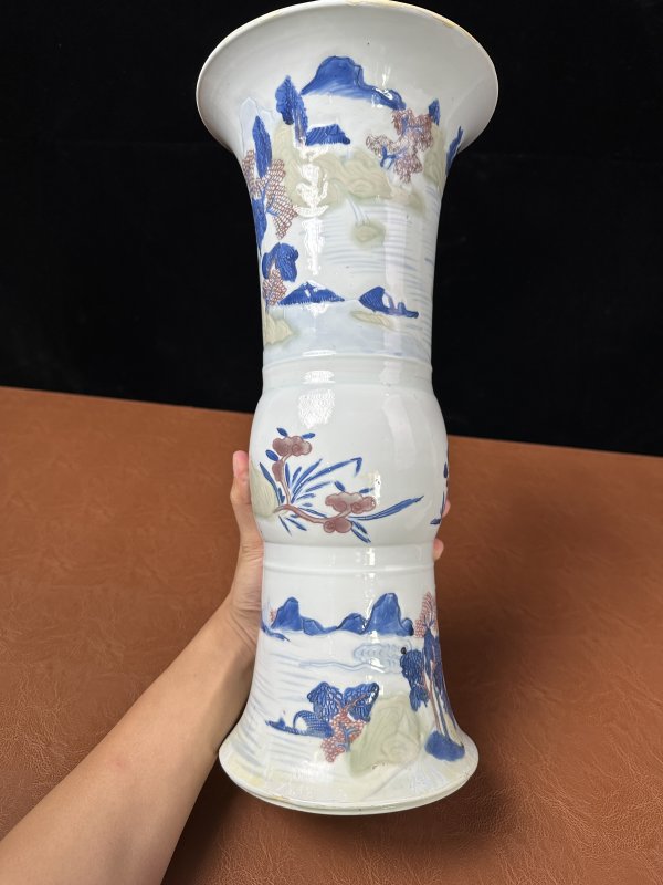 清康熙 釉下三彩花觚 - 图13
