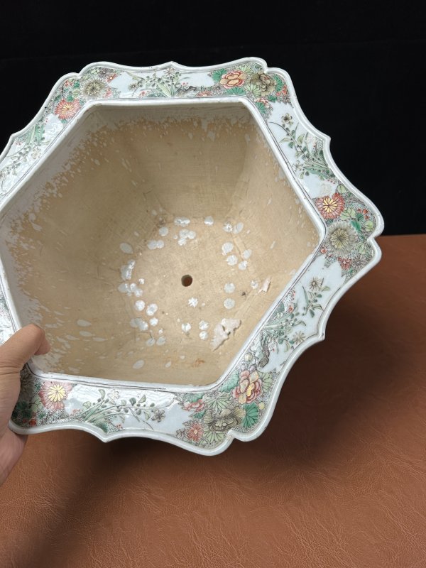 清康熙 五彩花卉纹花盆 - 图8