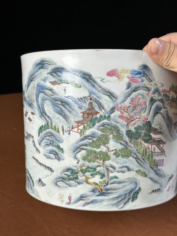 清道光 粉彩西湖山水笔海 - 图4