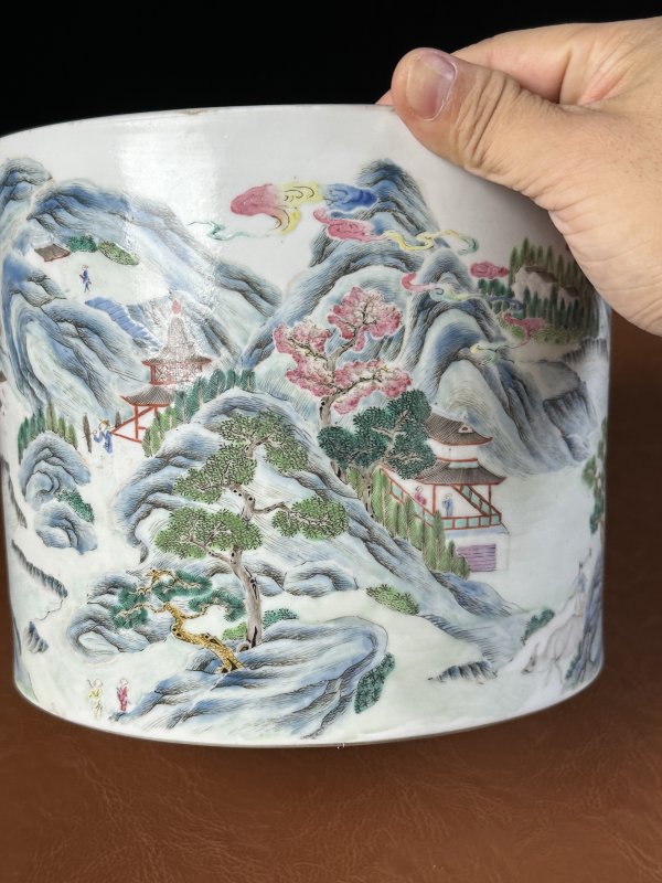 清道光 粉彩西湖山水笔海 - 图5