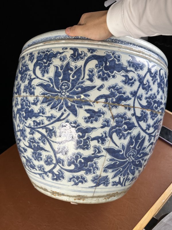 清康熙 青花缠枝花卉纹大缸 - 图12