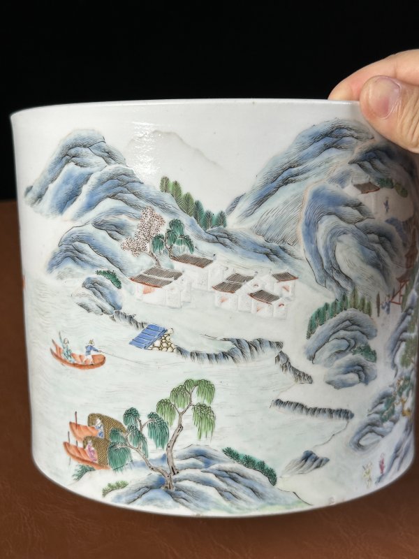 清道光 粉彩西湖山水笔海 - 图6
