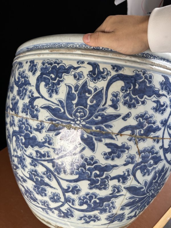 清康熙 青花缠枝花卉纹大缸 - 图13