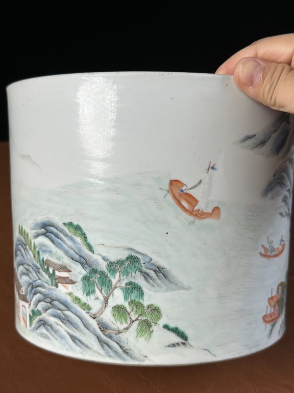 清道光 粉彩西湖山水笔海 - 图7