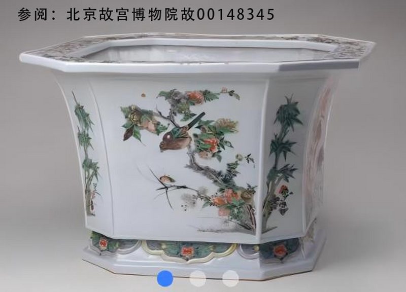 清康熙 五彩花卉纹花盆 - 图2