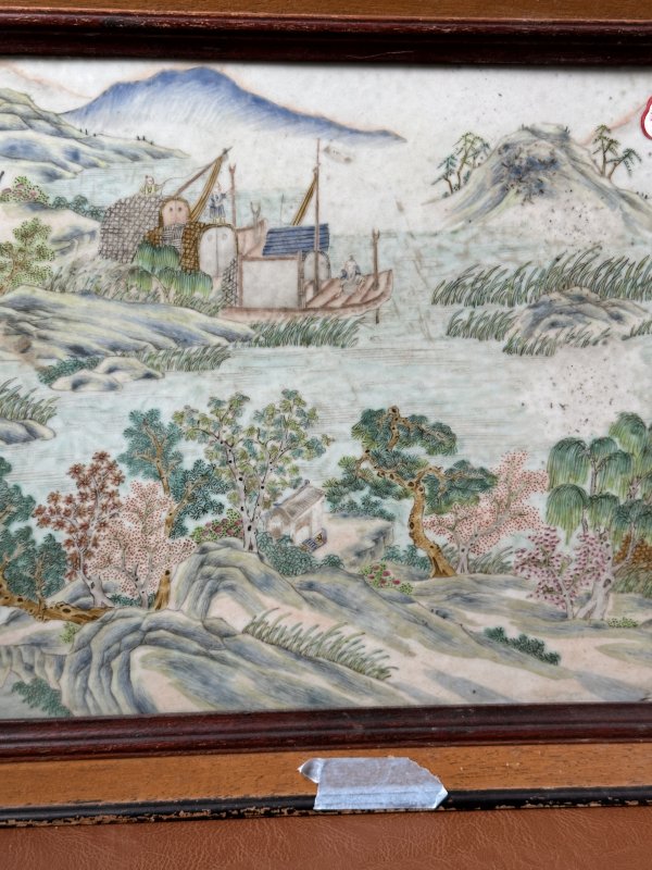 清中期 粉彩山水纹瓷板 - 图5