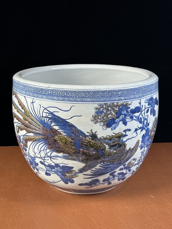 清中期 青花釉里红锦鸡牡丹图大缸 - 图3