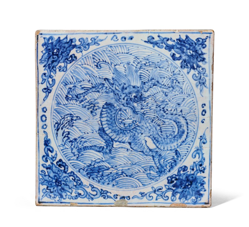 明弘治 青花龙纹瓷板