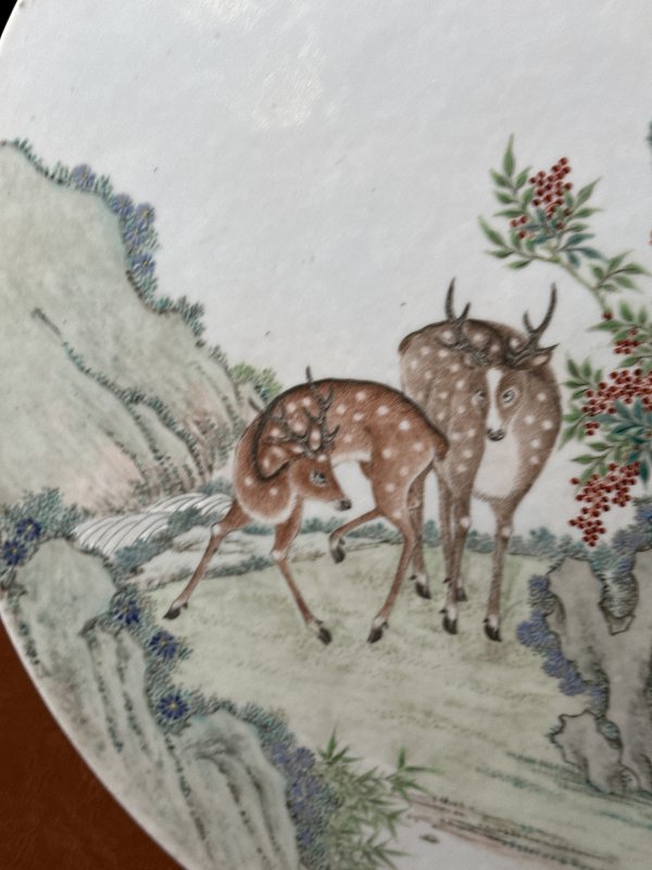 清  粉彩松鹿延年图瓷板插屏 - 图4