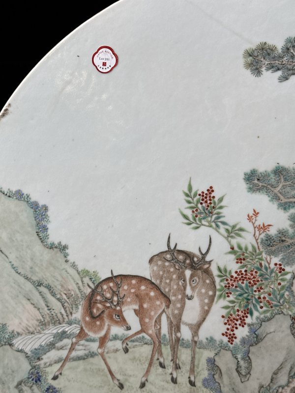清  粉彩松鹿延年图瓷板插屏 - 图5