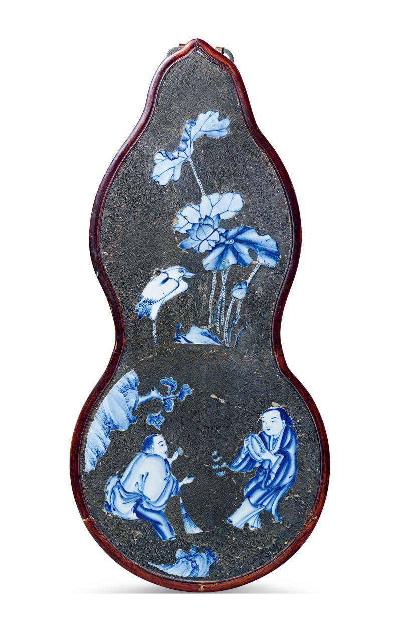 清乾隆 青花和合二仙嵌瓷板画