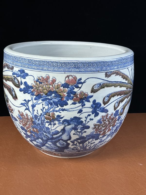 清中期 青花釉里红锦鸡牡丹图大缸 - 图5