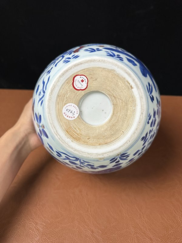 清康熙 青花釉里红鱼藻纹卷缸 - 图10