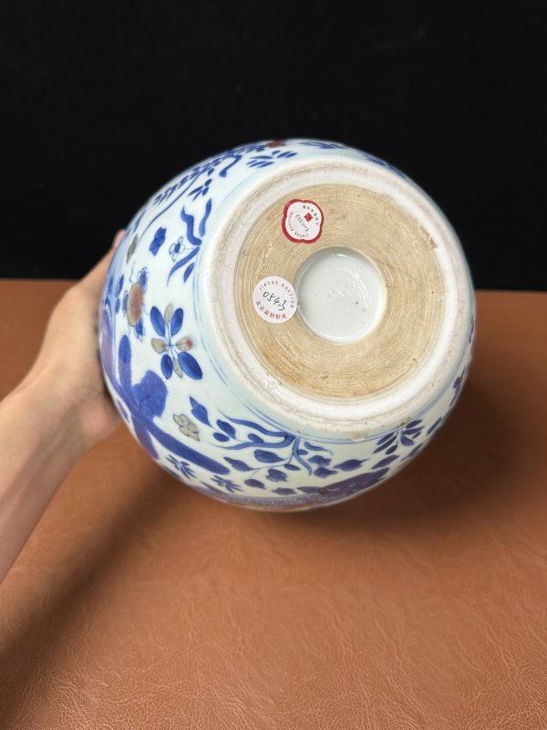 清康熙 青花釉里红鱼藻纹卷缸 - 图11