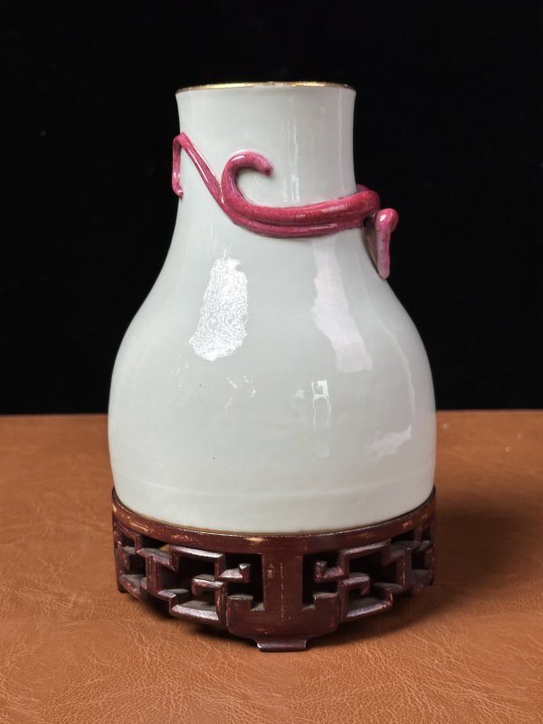 清 白釉贴塑胭脂红蟠螭纹尊 - 图6