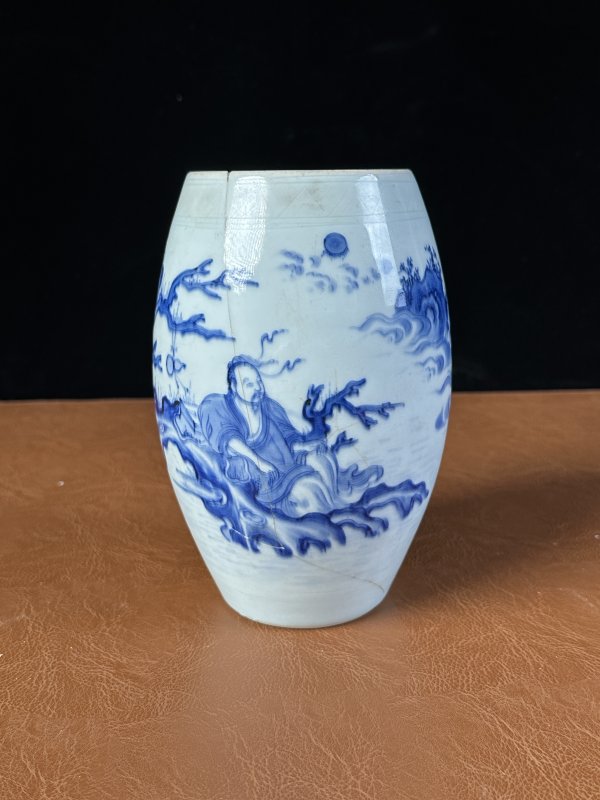 明崇祯 青花仙人乘槎图莲子罐 - 图4
