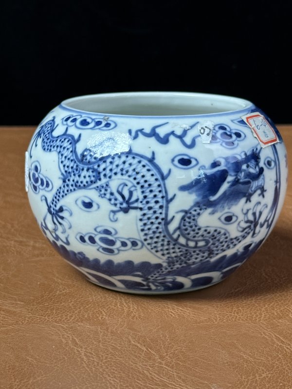 清晚期 青花龙纹诗文钵 - 图5