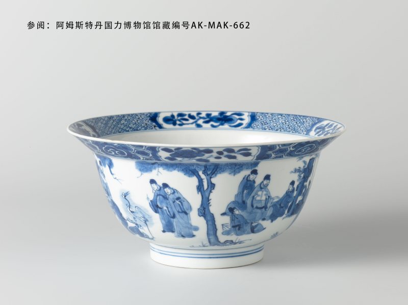 清康熙  青花春夜宴桃（西国雅集）诗文大碗 - 图2