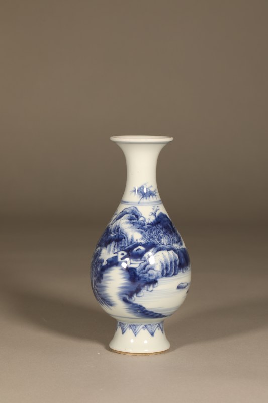 清雍正 青花山水琵琶尊 - 图2