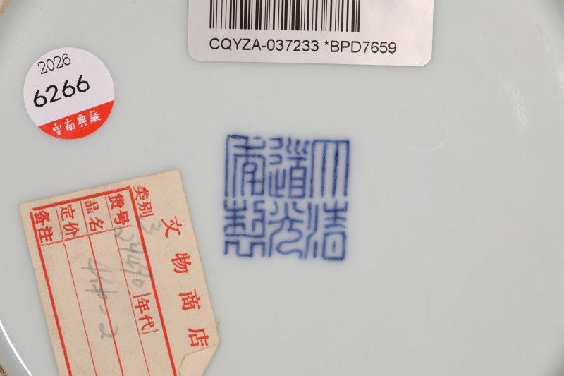 清道光 青花矾红海水龙纹盘 - 图4
