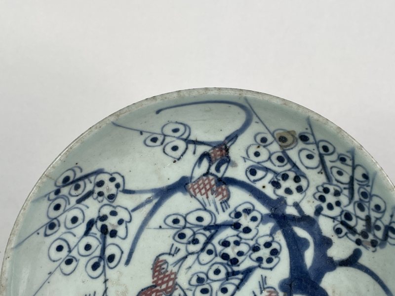 清中 青花釉里红花鸟盘 - 图2