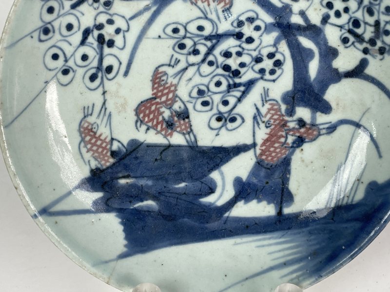清中 青花釉里红花鸟盘 - 图3