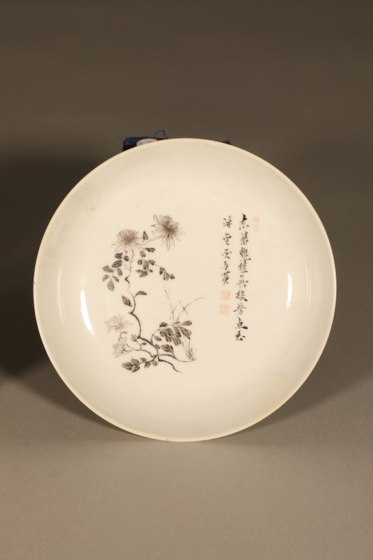 清乾隆 唐英风格墨彩诗文盘 - 图5