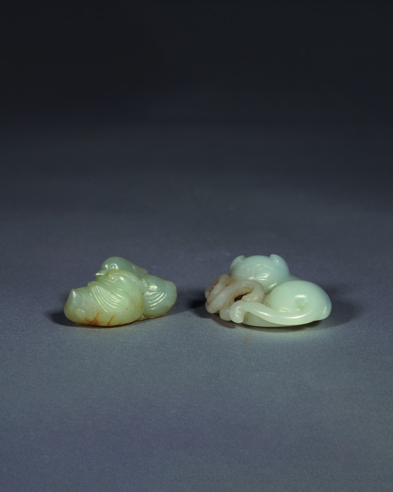 清 白玉鸳鸯、瑞兽挂件 - 图1