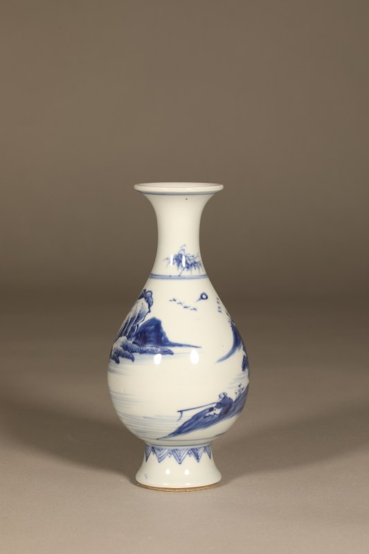 清雍正 青花山水琵琶尊 - 图3