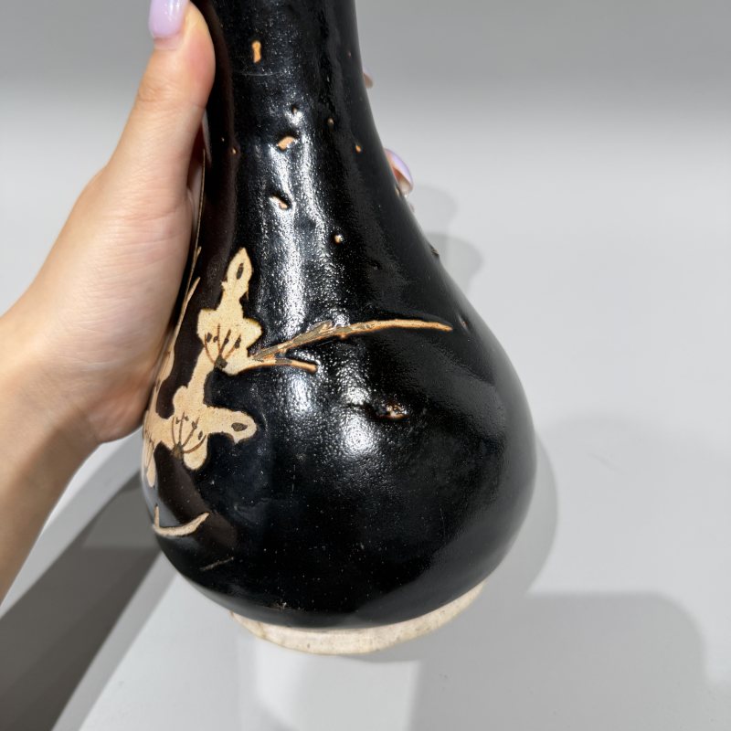 明代 吉州窑黑釉梅花长颈瓶 - 图7