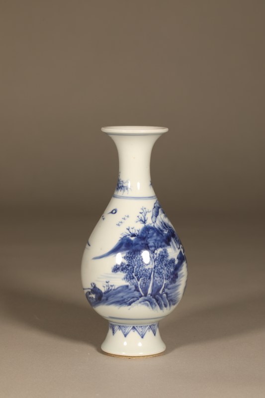 清雍正 青花山水琵琶尊 - 图4