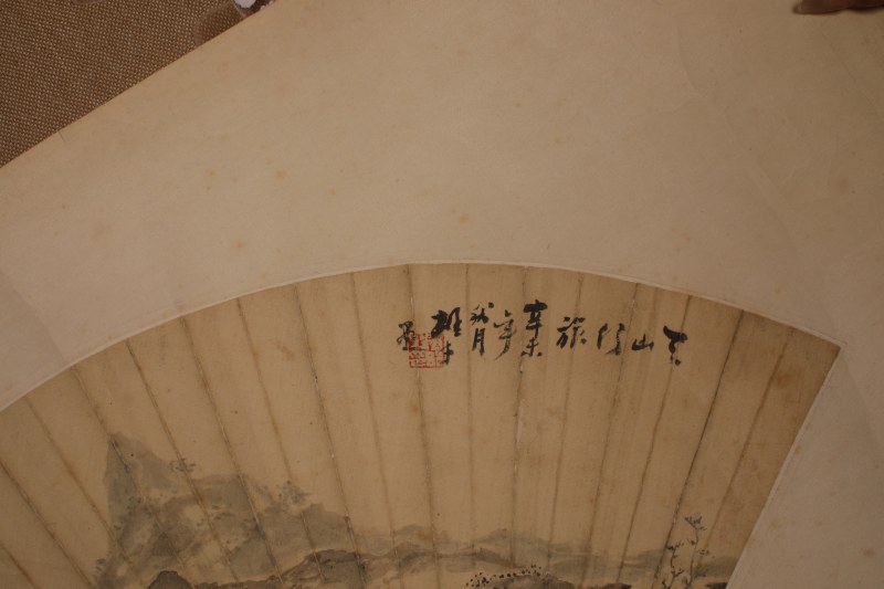 黎雄才 秋山行旅图 扇面 - 图3