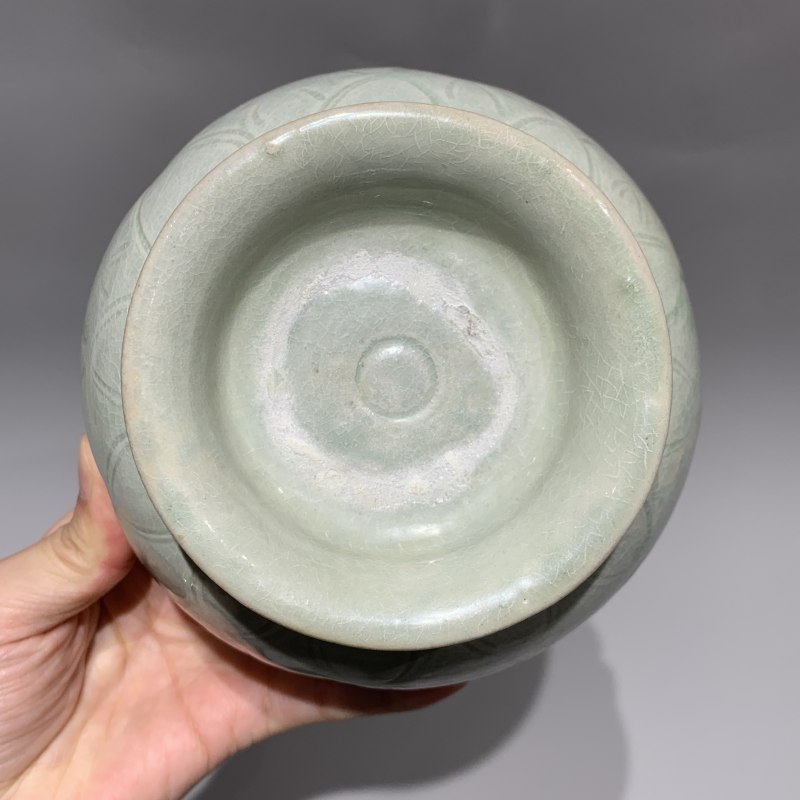 明代 青釉刻花温酒壶、盏、托一套 - 图12