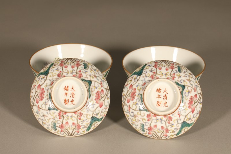 清光绪 粉彩荷花盖碗 - 图3