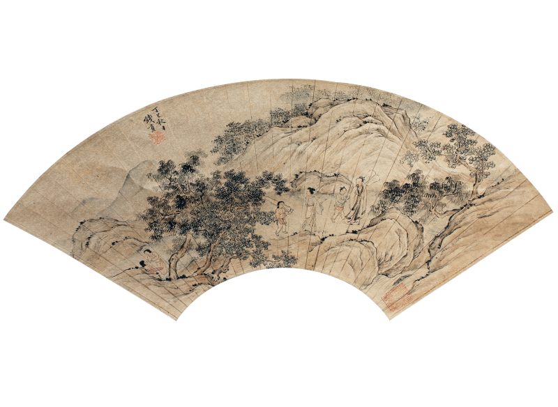 钱贡 山水 扇面 - 图1