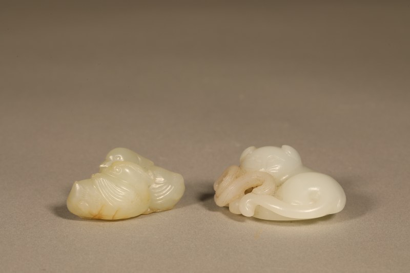 清 白玉鸳鸯、瑞兽挂件 - 图3