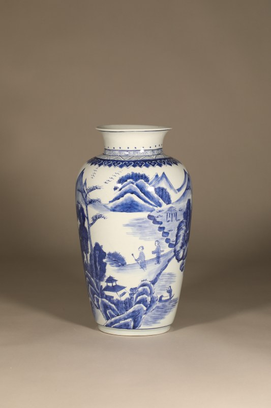清 青花山水人物尊 - 图4