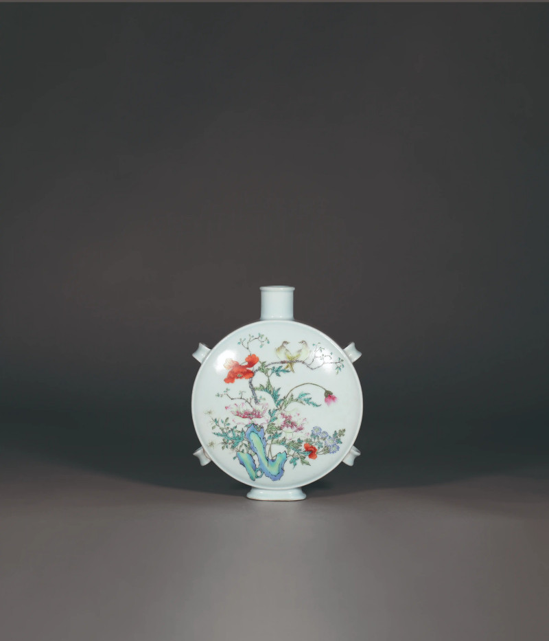 清乾隆 粉彩花鸟穿带瓶 - 图1
