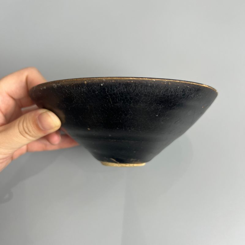 明代 吉州窑黑釉木叶斗笠盏 - 图4