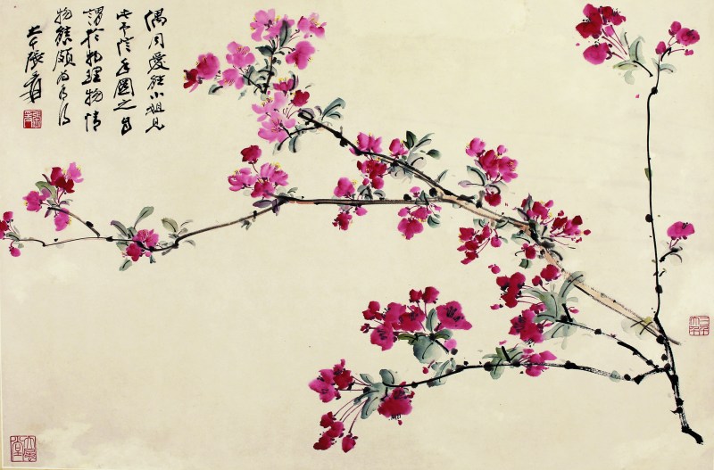 张大千 海棠花 横幅