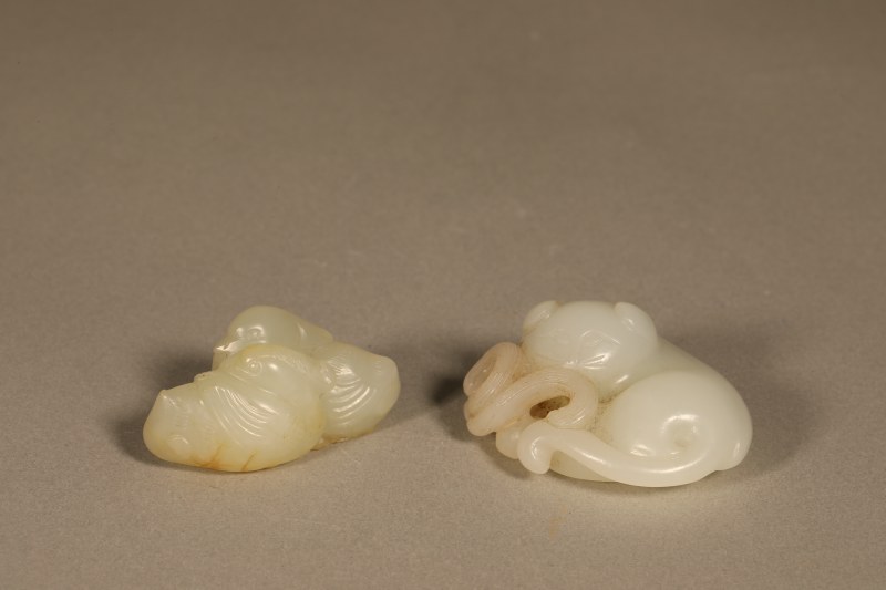 清 白玉鸳鸯、瑞兽挂件 - 图4
