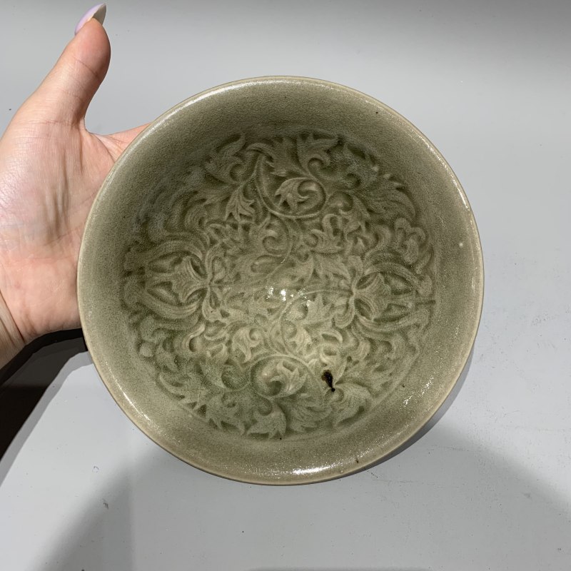 明代 青釉宝相花纹斗笠盏 - 图5