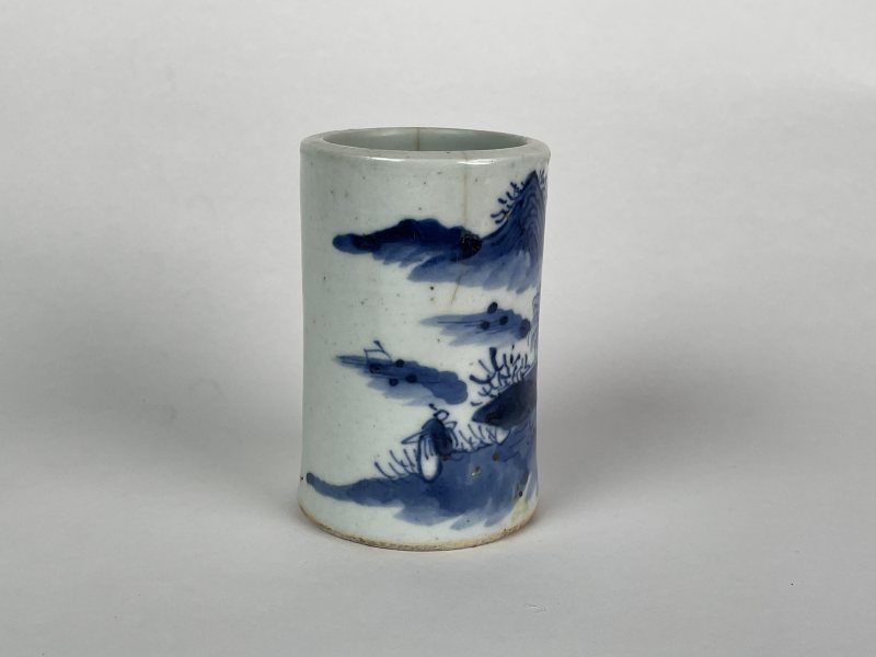 清 青花山水笔筒 - 图4
