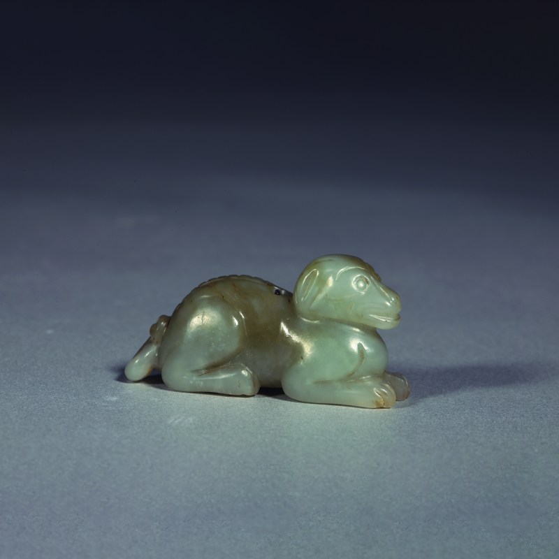 明 白玉雕犬挂件